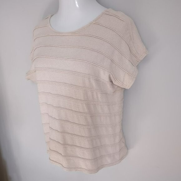 Vernacular Terry Cloth Ribbed Cut Out Back Cream Short Sleeve Top Large - Picture 3 of 10